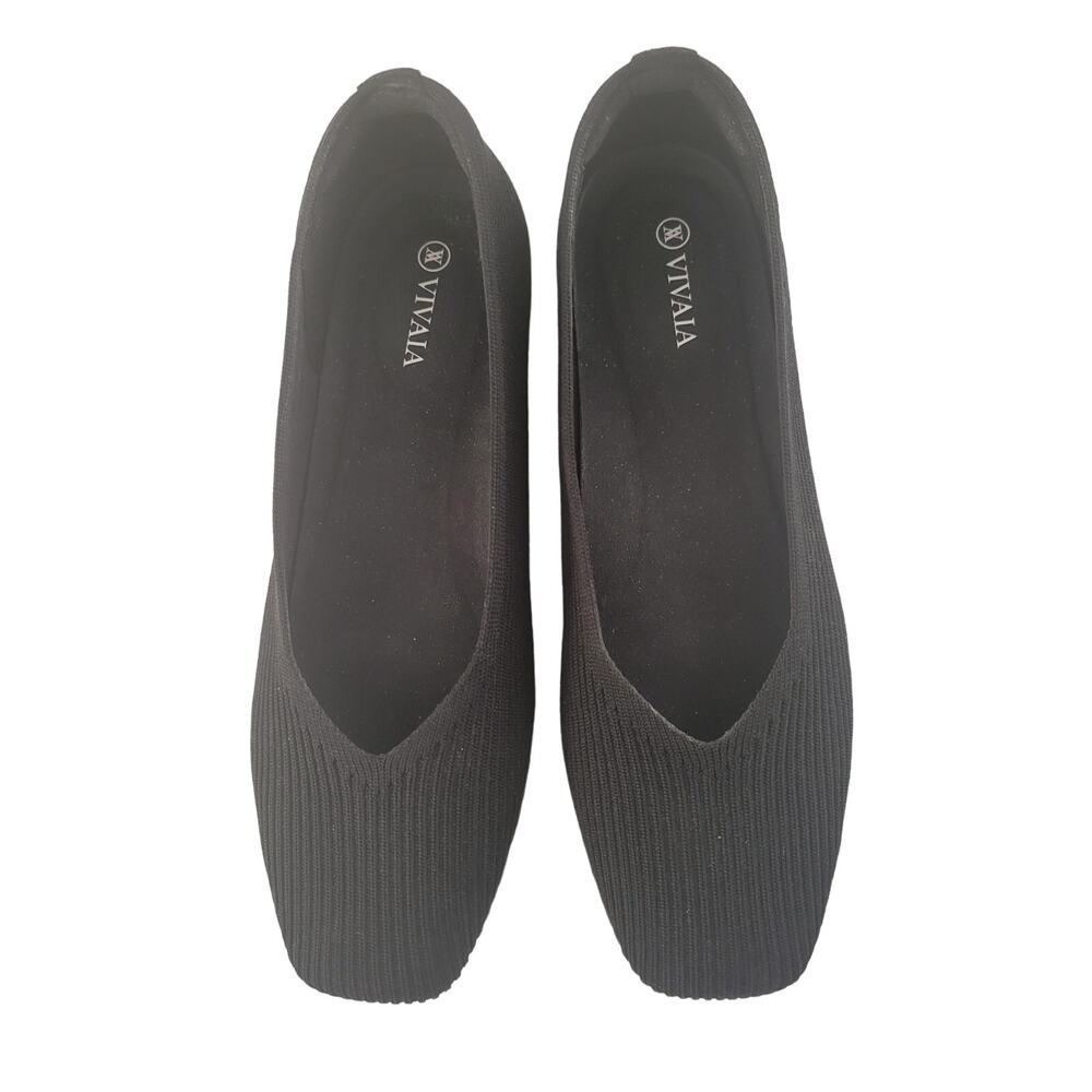 Vivaia Square Toe V-Cut Flats Black 39.5